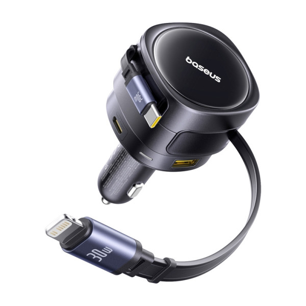 „BaseUS“ malonumas Maksimalus automobilių įkroviklis su USB-C+„Lightning Cables“ ir „USB-A+USB-C“ prievada