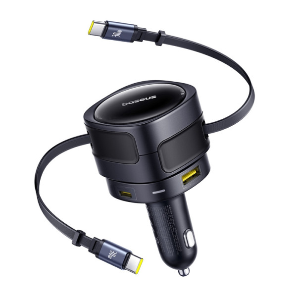 „BaseUS“ malonumas Maksimalus automobilio įkroviklis su USB-C+USB-C kabeliais ir USB-A+USB-C prievadais 90W juoda
