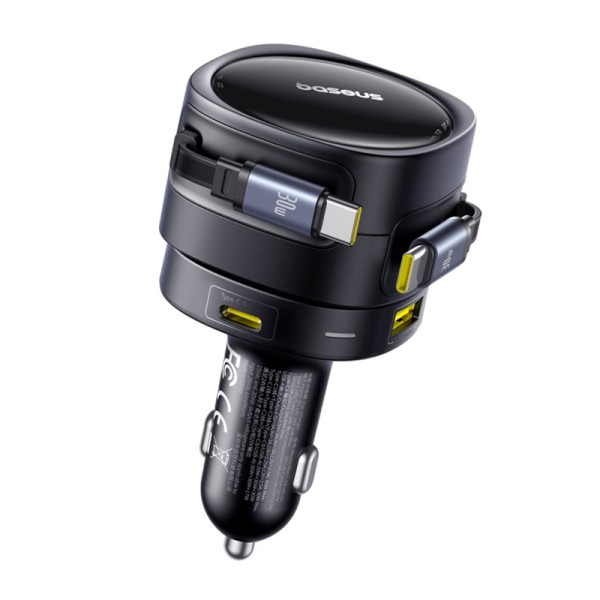„BaseUS“ malonumas Maksimalus automobilio įkroviklis su USB-C+USB-C kabeliais ir USB-A+USB-C prievadais 90W juoda