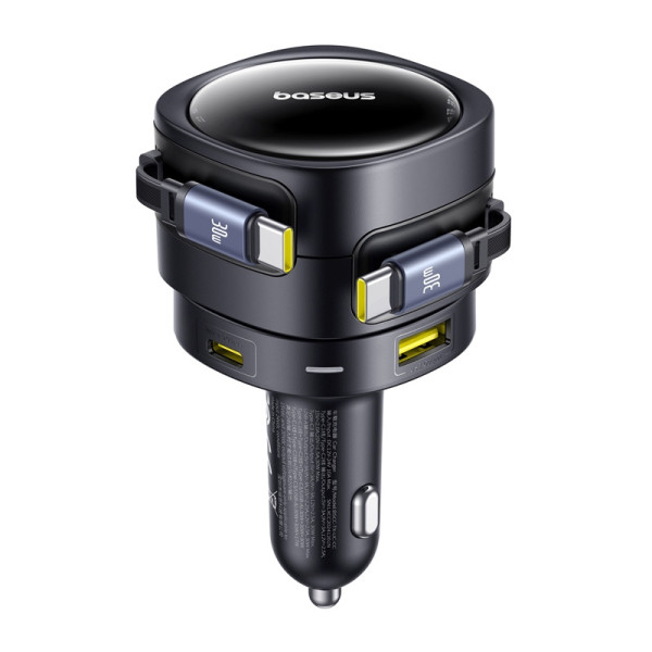 „BaseUS“ malonumas Maksimalus automobilio įkroviklis su USB-C+USB-C kabeliais ir USB-A+USB-C prievadais 90W juoda