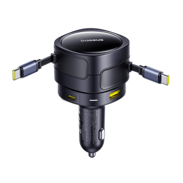 „BaseUS“ malonumas Maksimalus automobilio įkroviklis su USB-C+USB-C kabeliais ir USB-A+USB-C prievadais 90W juoda