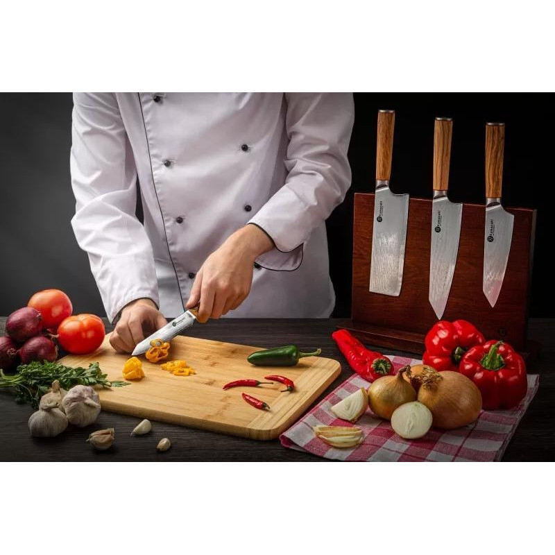 Damasko plieno peilių rinkinys su stovu KAMAZAKI KZI003SET