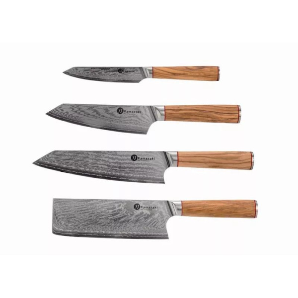 Damasko plieno peilių rinkinys su stovu KAMAZAKI KZI003SET