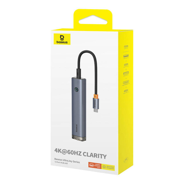 5 prievadų HUB AIR Baseus UltraJoy Series Type-C – HDMI USB30x2 PD RJ45 pilka