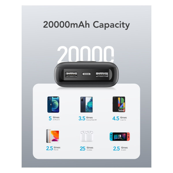 VEGER powerbank 20000 mAh PD QC3.0 2A 20W L20S (VP2039PD / W2039PD) juodas