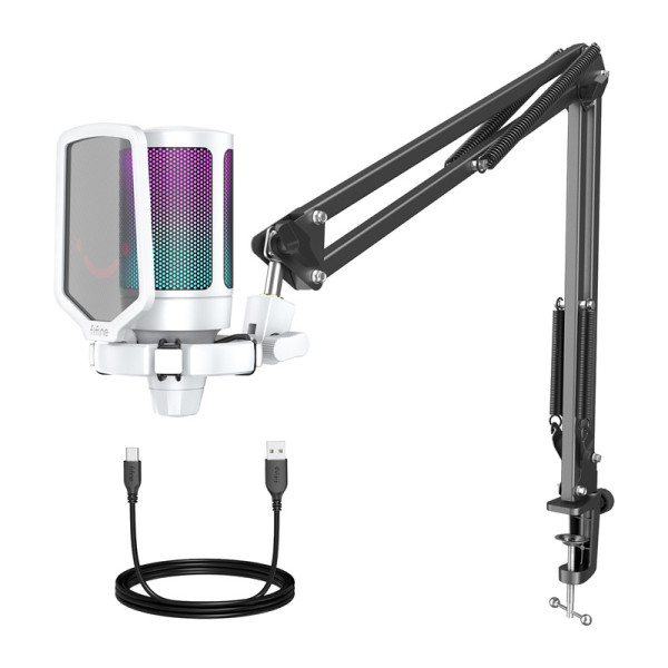 Fifine A6TW trikojis žaidimų mikrofonas baltas