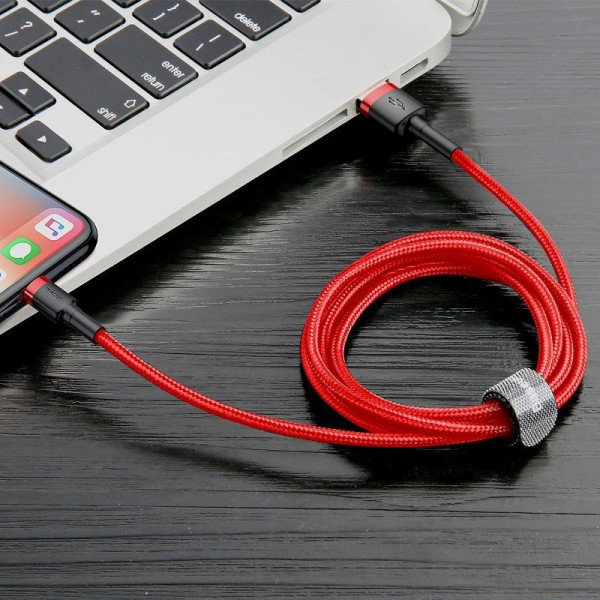 Baseus Cafule USB Lightning kabelis 24A 1m juodas + raudonas