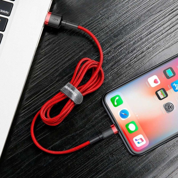 Baseus Cafule USB Lightning kabelis 24A 1m juodas + raudonas
