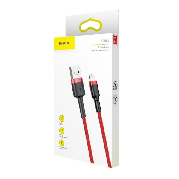 Baseus Cafule USB Lightning kabelis 24A 1m juodas + raudonas