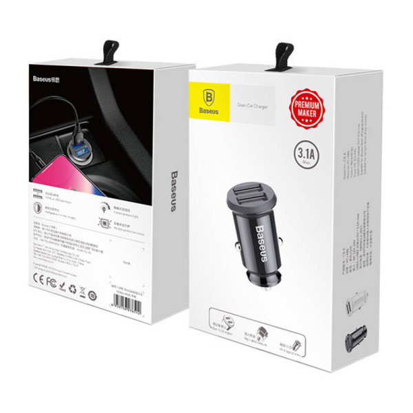 Baseus Grain 2x USB 5V 31A automobilinis įkroviklis juodas