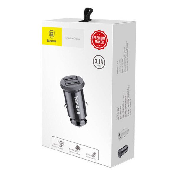 Baseus Grain 2x USB 5V 31A automobilinis įkroviklis juodas
