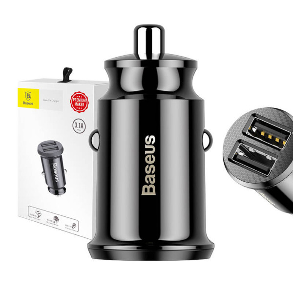 Baseus Grain 2x USB 5V 31A automobilinis įkroviklis juodas