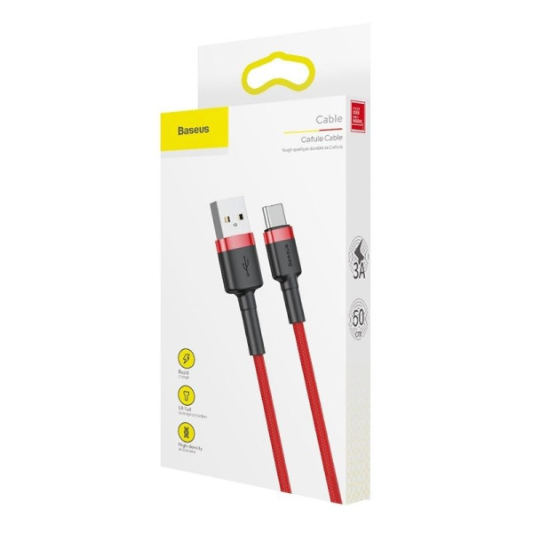 „Baseus Cafule“ USB-C laidas 3A 05 m raudonas