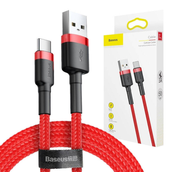 „Baseus Cafule“ USB-C laidas 3A 05 m raudonas