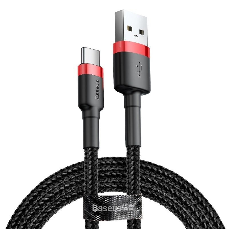 „Baseus Cafule“ kabelis USB-C 3A 05 m raudonas + juodas „Baseus Cafule“ kabelis USB-C 3A 05 m raudonas + juodas