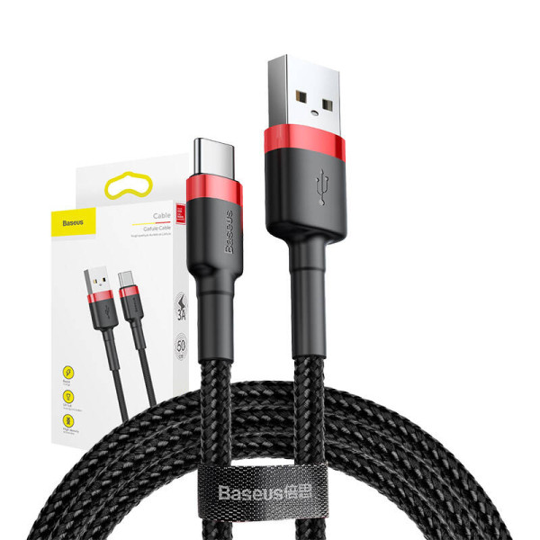 „Baseus Cafule“ kabelis USB-C 3A 05 m raudonas + juodas