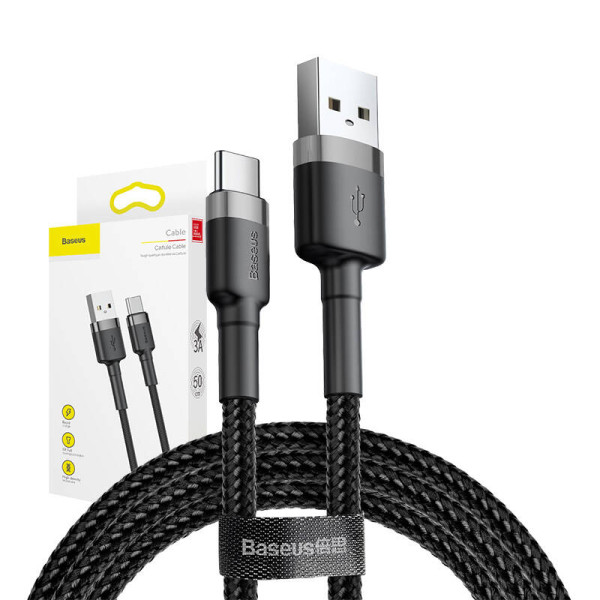 „Baseus Cafule“ kabelis USB-C 3A 05 m pilkas + juodas