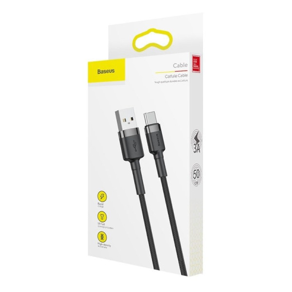„Baseus Cafule“ kabelis USB-C 3A 1 m pilkas + juodas
