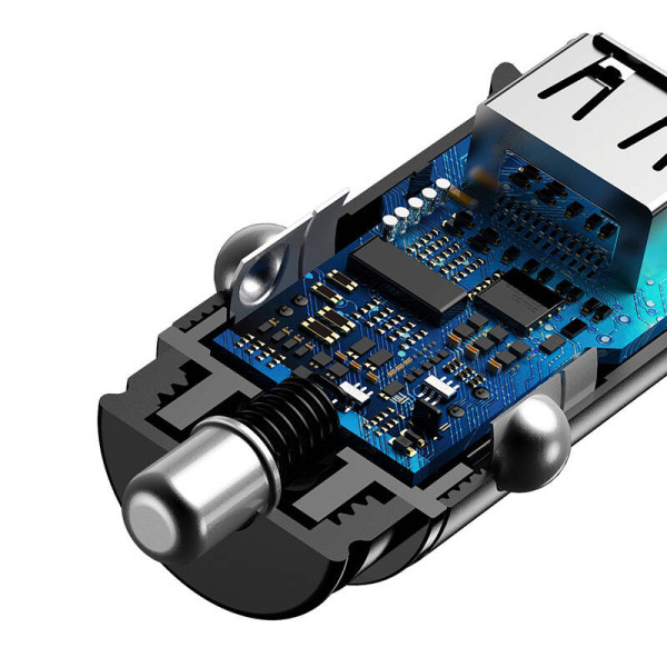 Baseus Circular 2xUSB QC30 5A 30W automobilinis įkroviklis juodas