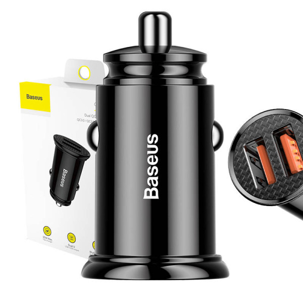 Baseus Circular 2xUSB QC30 5A 30W automobilinis įkroviklis juodas