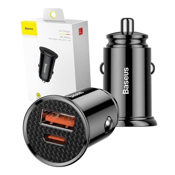 Baseus Circular PD QC40+ 5A 30W automobilinis įkroviklis juodas
