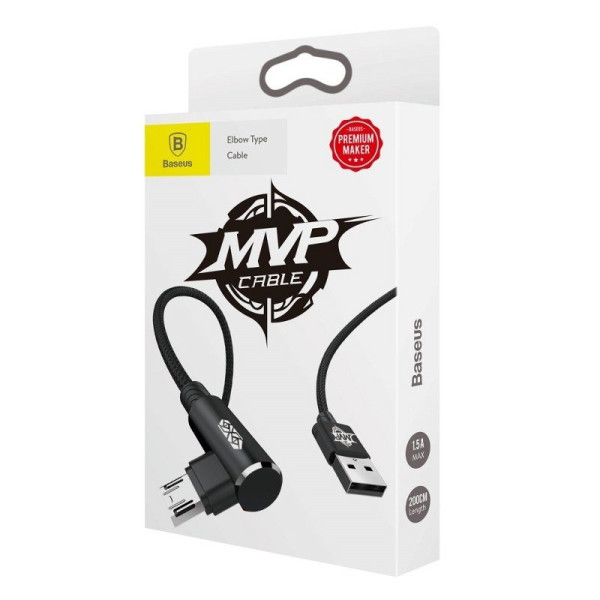 Baseus MVP alkūninis kabelis USB į micro USB 2A 1m - juodas