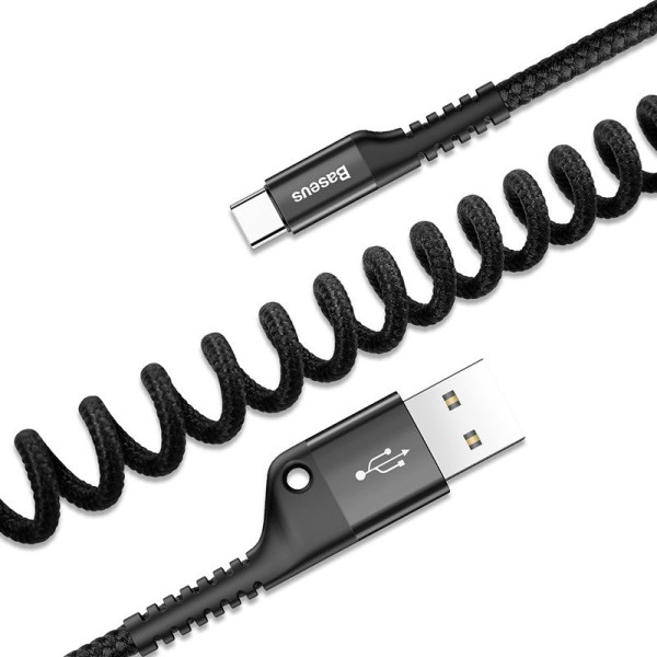 „Baseus“ spyruoklinis USB-C laidas 1 m 2A juodas