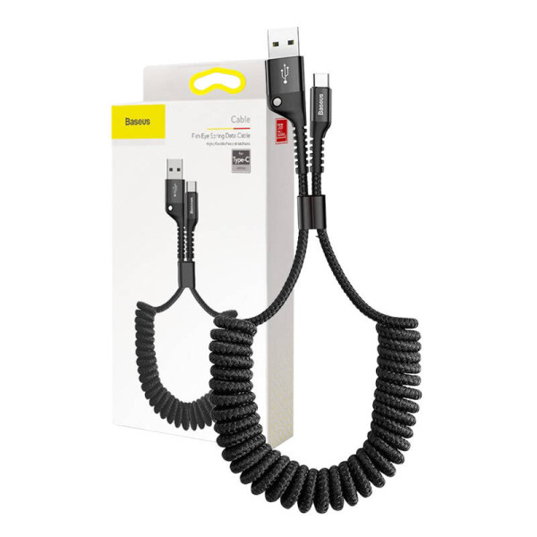 „Baseus“ spyruoklinis USB-C laidas 1 m 2A juodas