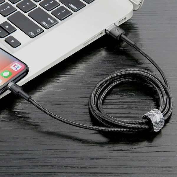 Baseus Cafule USB Lightning kabelis 15A 2m pilkas + juodas
