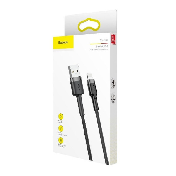 Baseus Cafule USB Lightning kabelis 15A 2m pilkas + juodas