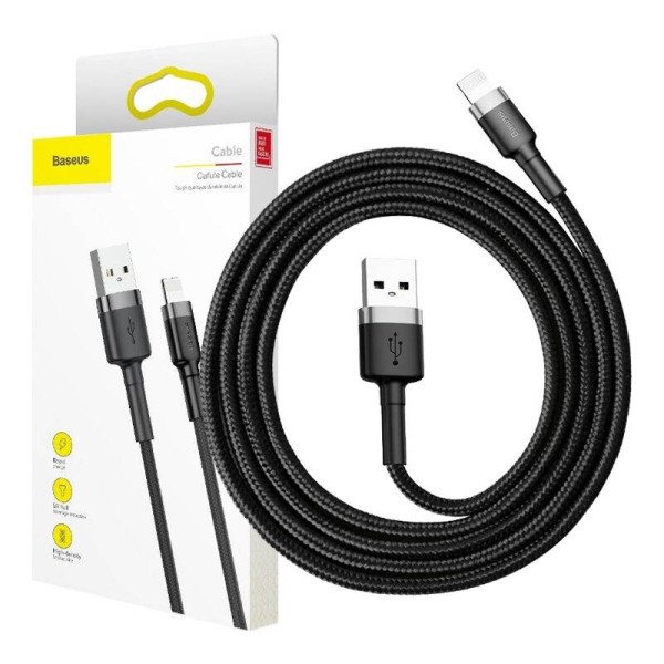 Baseus Cafule USB Lightning kabelis 15A 2m pilkas + juodas