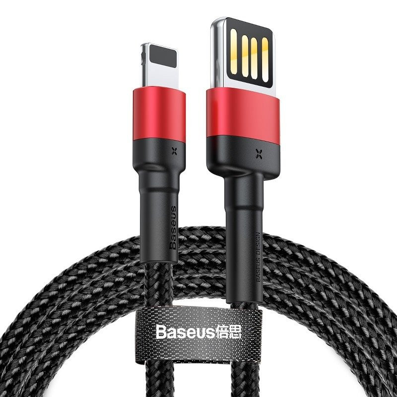 Baseus Cafule dvipusis USB žaibo kabelis 24A 1m juodas + raudonas Baseus Cafule dvipusis USB žaibo kabelis 24A 1m juodas + raudonas