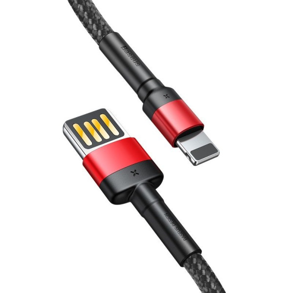 Baseus Cafule dvipusis USB žaibo kabelis 24A 1m juodas + raudonas