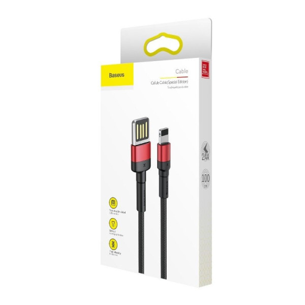 Baseus Cafule dvipusis USB žaibo kabelis 24A 1m juodas + raudonas