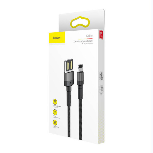 „Lightning“ USB laidas reversinis „Baseus Cafule“ 24A 1 m pilkai juodas