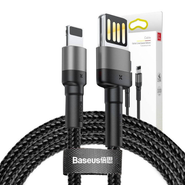 „Lightning“ USB laidas reversinis „Baseus Cafule“ 24A 1 m pilkai juodas