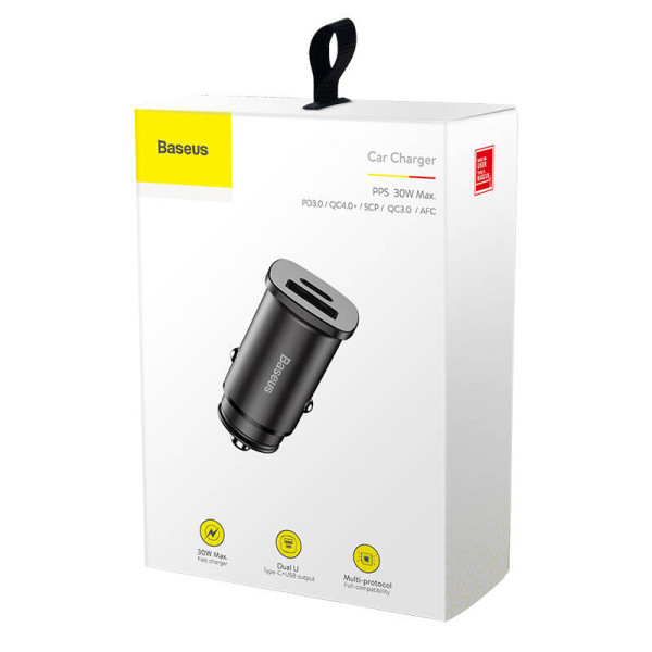Baseus Square PPS QC40 / PD30 5A 30W automobilinis įkroviklis juodas