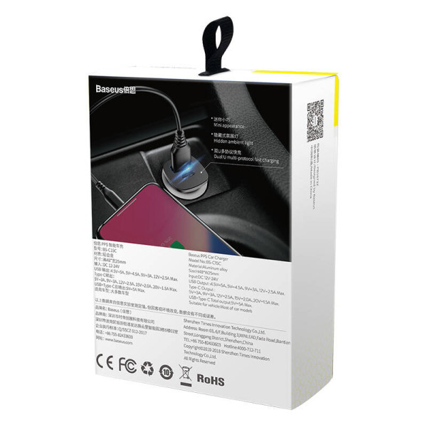 Baseus Square PPS QC40 / PD30 5A 30W automobilinis įkroviklis juodas
