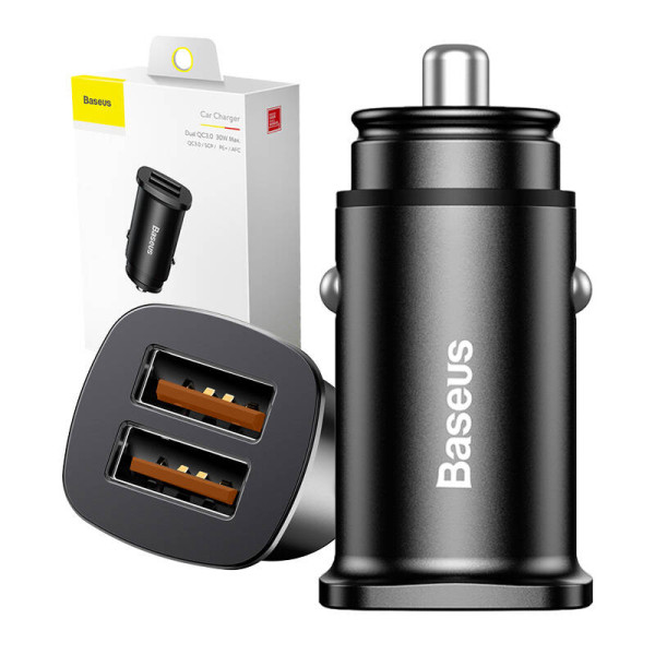 Baseus Square 2xUSB QC30 5A 30W automobilinis įkroviklis juodas