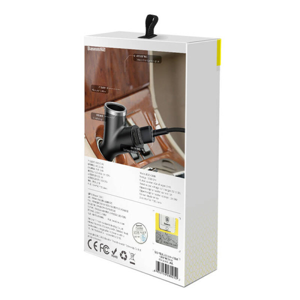 Baseus Y Type 2xUSB 34A 40W automobilinis įkroviklis juodas