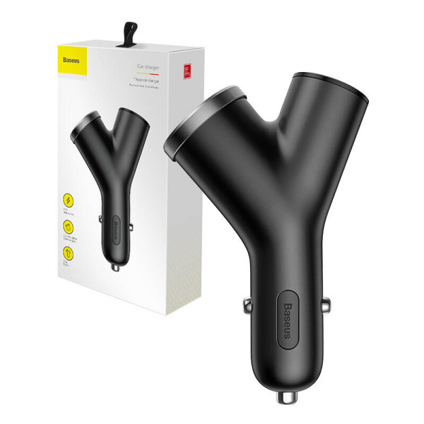 Baseus Y Type 2xUSB 34A 40W automobilinis įkroviklis juodas