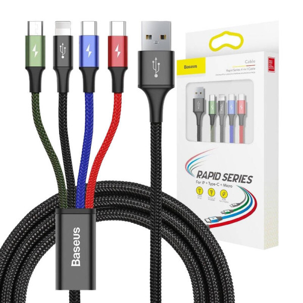 „Baseus Fast USB“ kabelis 4in1 2xUSB-C / Lightning / Micro 35A 12m – juodas