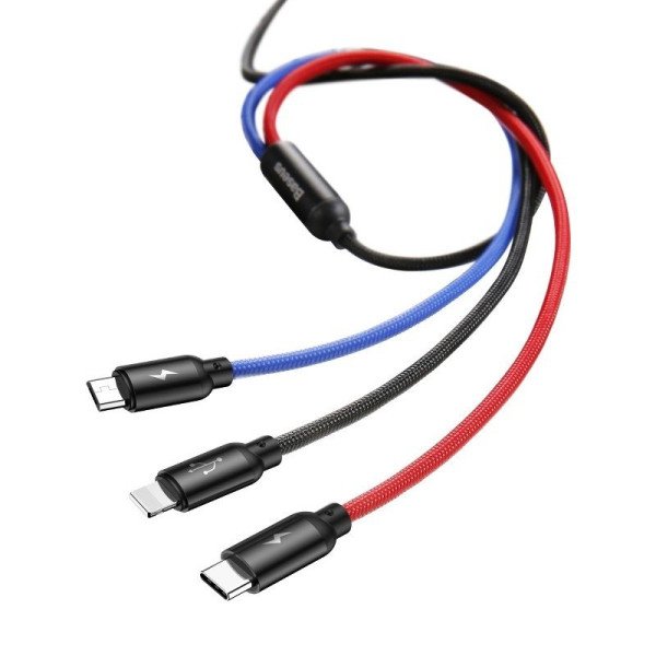 „Baseus Rapid“ USB laidas „3in1“ tipo C / „Lightning“ / „Micro 3A 12M“ – juodas