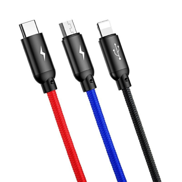 „Baseus Rapid“ USB laidas „3in1“ tipo C / „Lightning“ / „Micro 3A 12M“ – juodas