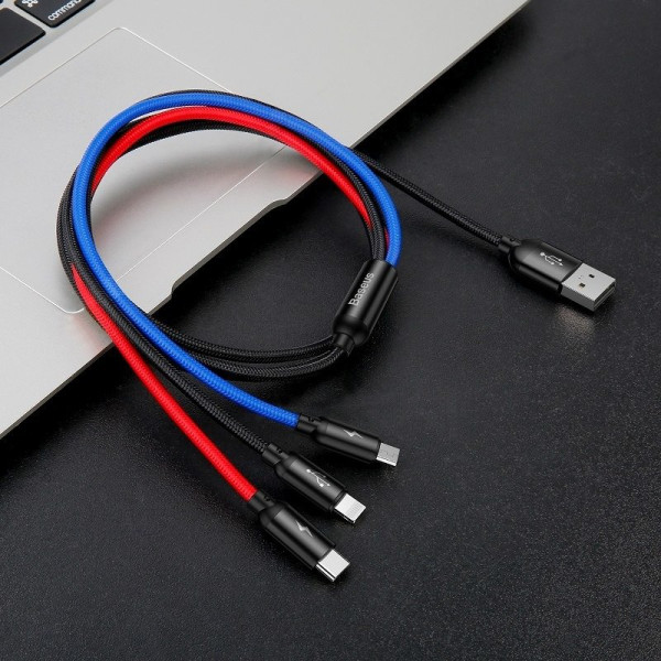 „Baseus Rapid“ USB laidas „3in1“ tipo C / „Lightning“ / „Micro 3A 12M“ – juodas