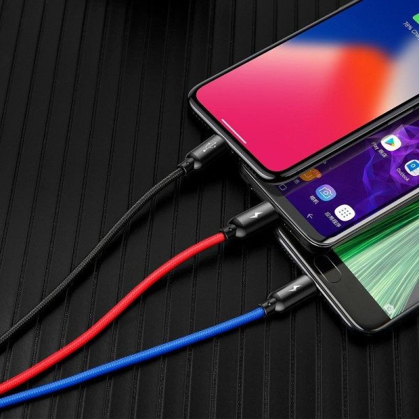 „Baseus Rapid“ USB laidas „3in1“ tipo C / „Lightning“ / „Micro 3A 12M“ – juodas