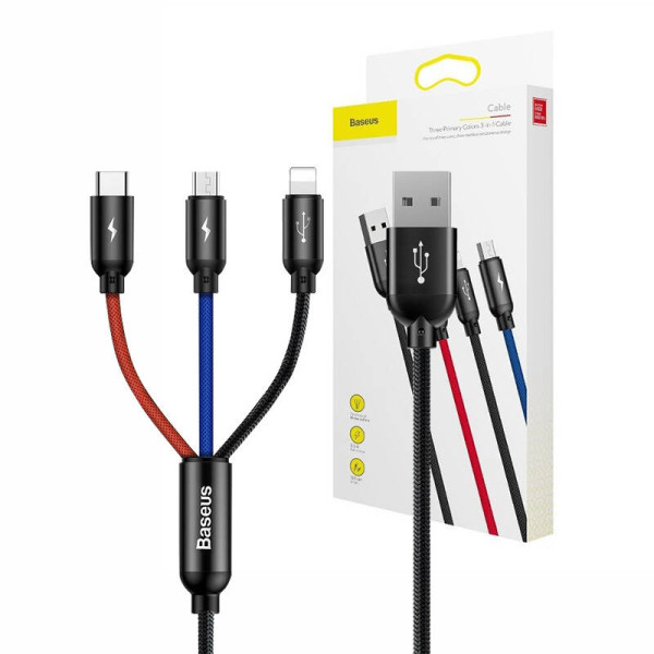 „Baseus Rapid“ USB laidas „3in1“ tipo C / „Lightning“ / „Micro 3A 12M“ – juodas