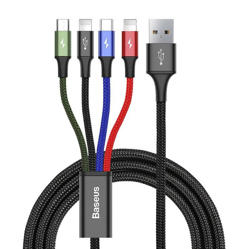Baseus Fast USB laidas 4in1 USB-C / 2x Lightning / Micro 35A 12m - juodas Baseus Fast USB laidas 4in1 USB-C / 2x Lightning / Micro 35A 12m - juodas