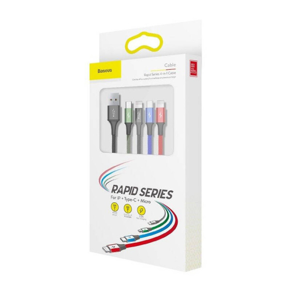 Baseus Fast USB laidas 4in1 USB-C / 2x Lightning / Micro 35A 12m - juodas