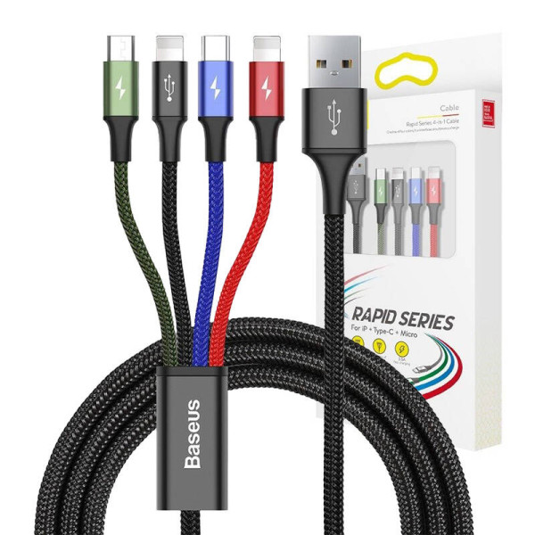 Baseus Fast USB laidas 4in1 USB-C / 2x Lightning / Micro 35A 12m - juodas